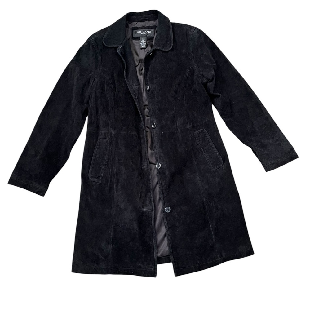 Covington Women's Black Suede Leather Trench Coat 100% Leather